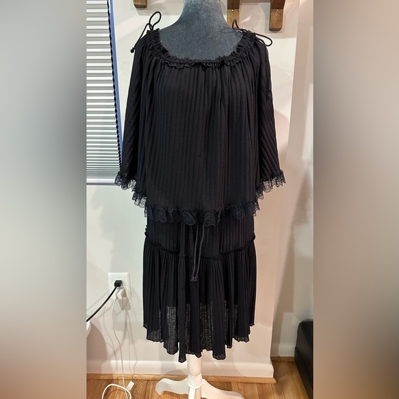 See by Chloe Tiered Plisse Self-Tie Shift Dress Navy Small - Picture 5 of 15